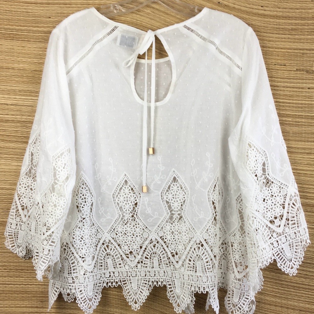 SUB00 Australia 100% Cotton Lace Butterfly Sleeve Top Blouse Size L - Picture 6 of 11
